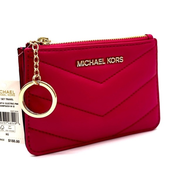 Michael Kors Jet Set Travel Small Top Zip Coin Pouch w ID Holder Electric Pink - Picture 4 of 8